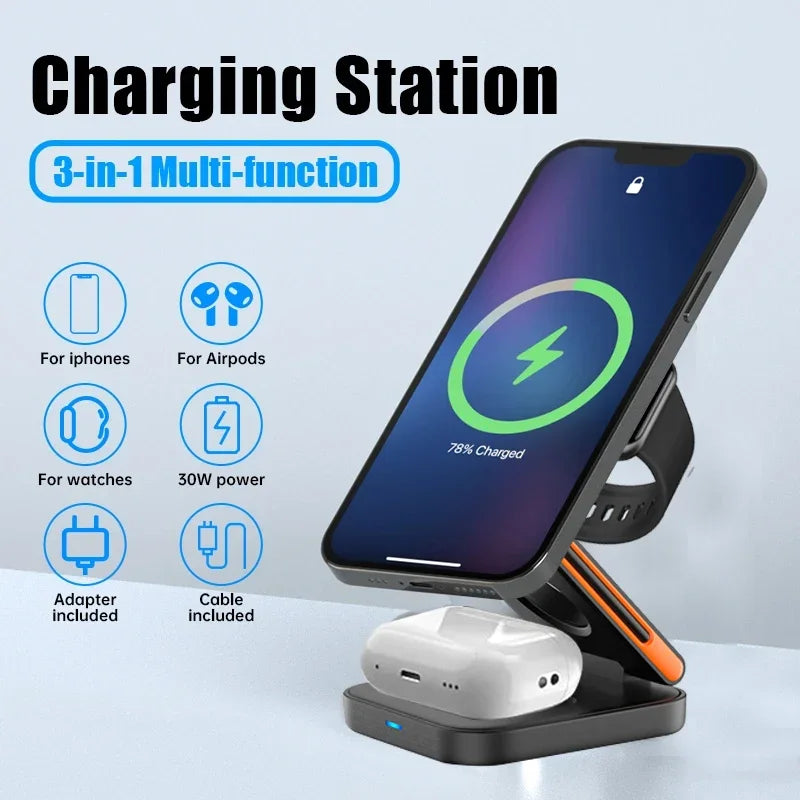 VIKEFON 30W 3 in 1 Foldable Charging Station